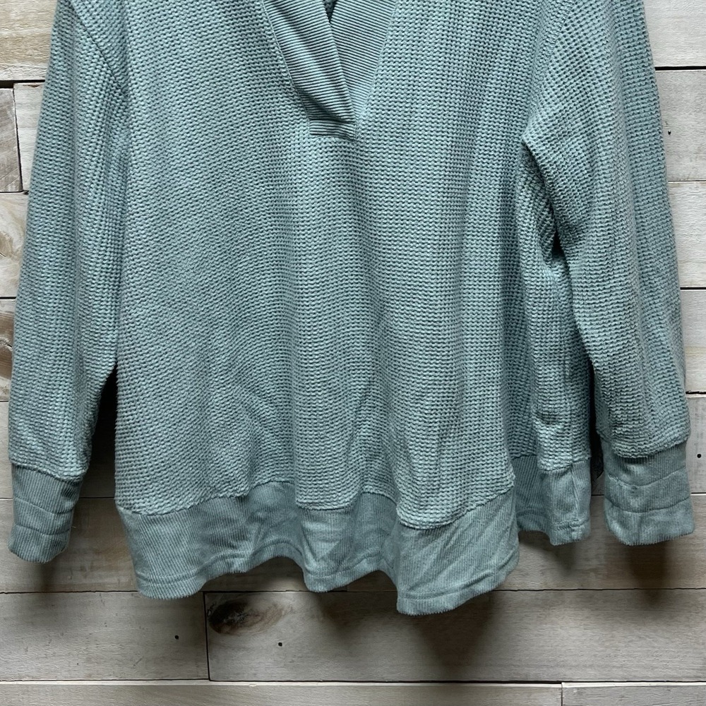 Jane Delancy Top Womens 1X Blue Waffle Knit‎ Hooded Long Sleeve Pullover - Picture 3 of 11